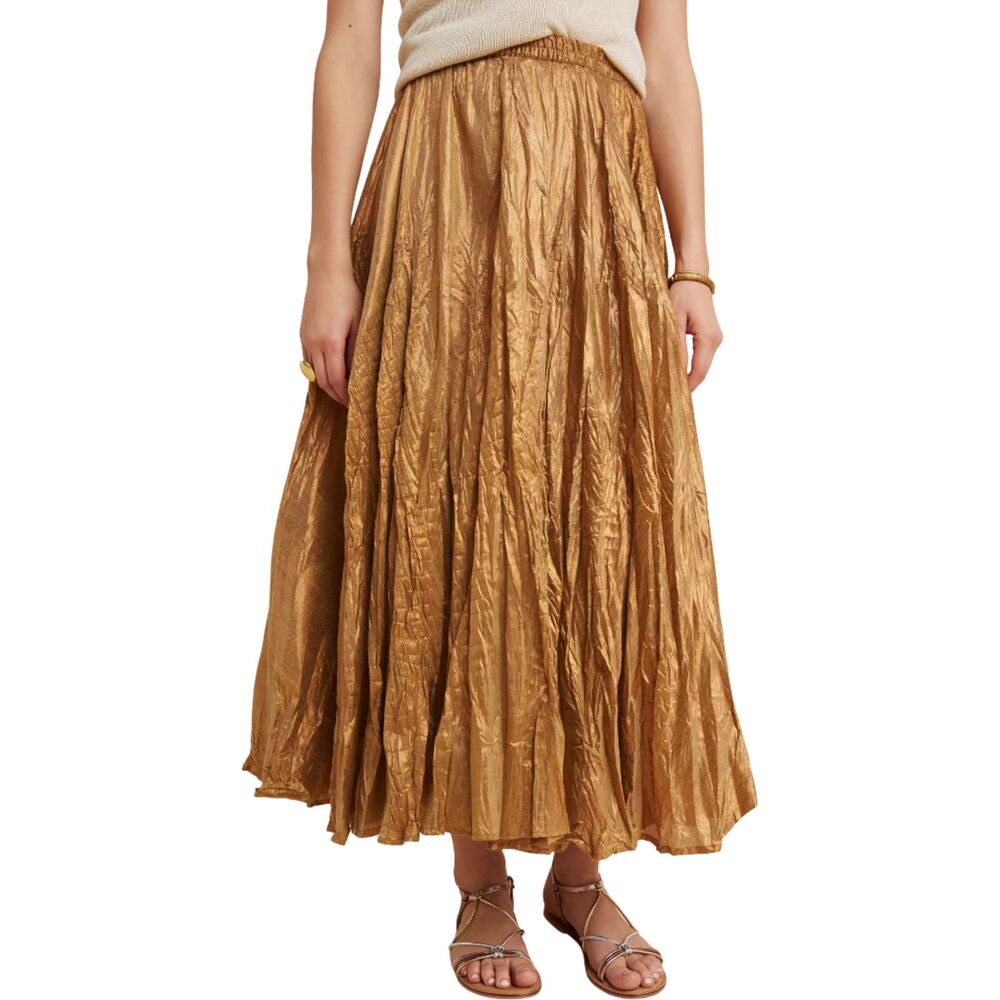 Mes Demoiselles x Anthropologie Harmonia Crinkled Gold Maxi Skirt NWOT Sz M - Picture 2 of 12